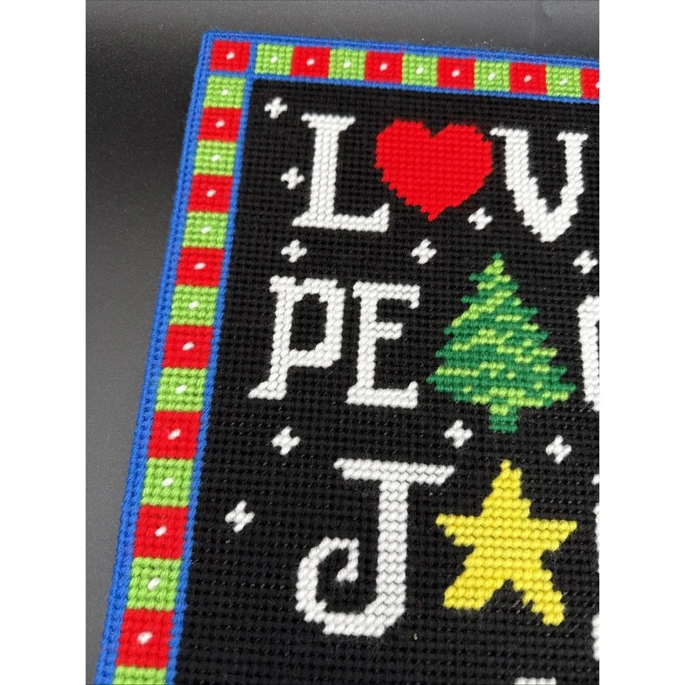 Plastic Canvas December Wall Decor Completed Christmas Love Joy 12 X 18